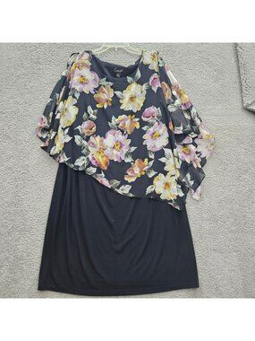 Floral Navy Connected Apparel 18W Asymmetrical Overlay Flutter Sleeves whimsy